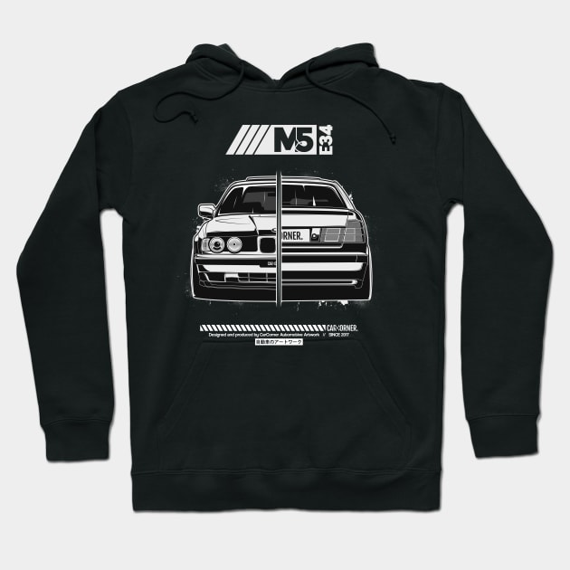 EDM - E34 M5 Black BG - CarCorner Hoodie by CarCorner - Automotive Artwork